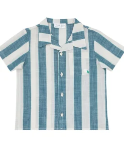 minnow X Fanm Mon Boy's Blue Cabana Linen Shirt Blue Cabana Stripe Outlet