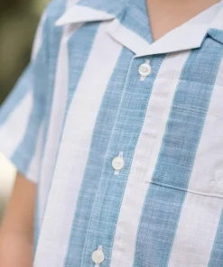 minnow X Fanm Mon Boy's Blue Cabana Linen Shirt Blue Cabana Stripe Outlet