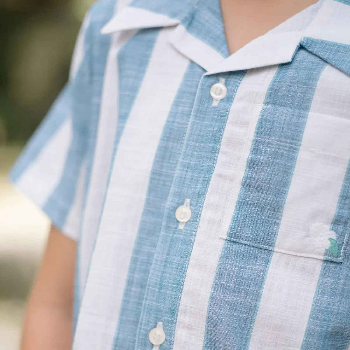 minnow X Fanm Mon Boy's Blue Cabana Linen Shirt Blue Cabana Stripe Outlet
