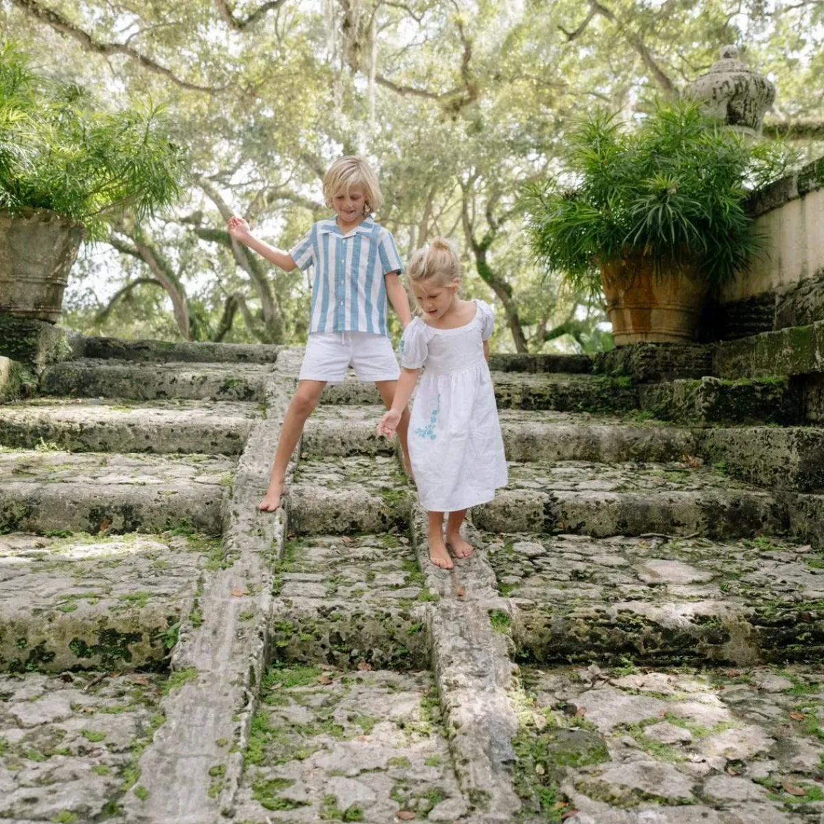 minnow X Fanm Mon Boy's Blue Cabana Linen Shirt Blue Cabana Stripe Outlet