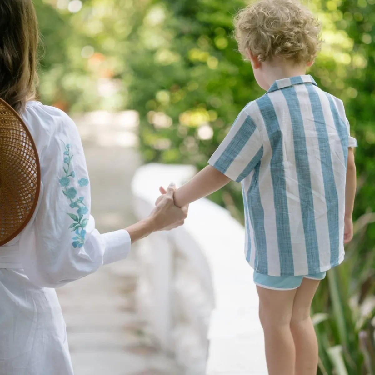 minnow X Fanm Mon Boy's Blue Cabana Linen Shirt Blue Cabana Stripe Outlet