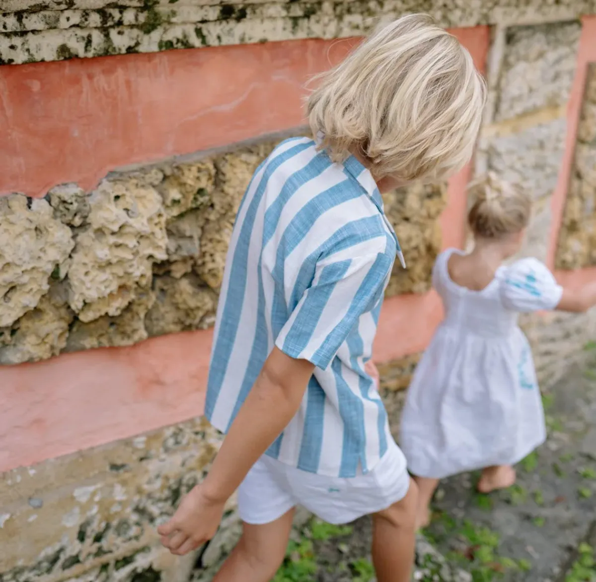 minnow X Fanm Mon Boy's Blue Cabana Linen Shirt Blue Cabana Stripe Outlet