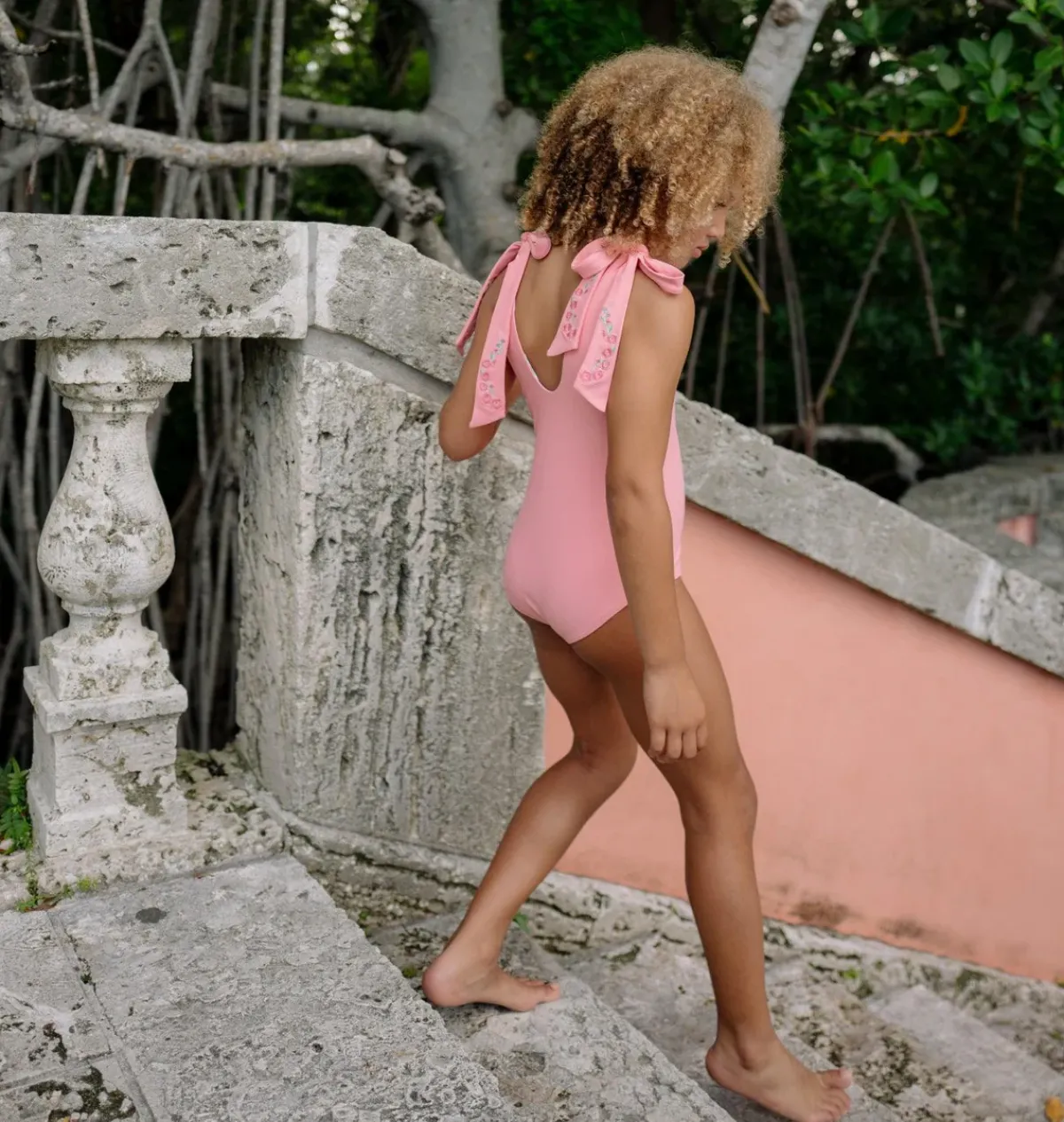 minnow X Fanm Mon Girl's Hibiscus Tie Knot One Piece Coconut Grove White Best