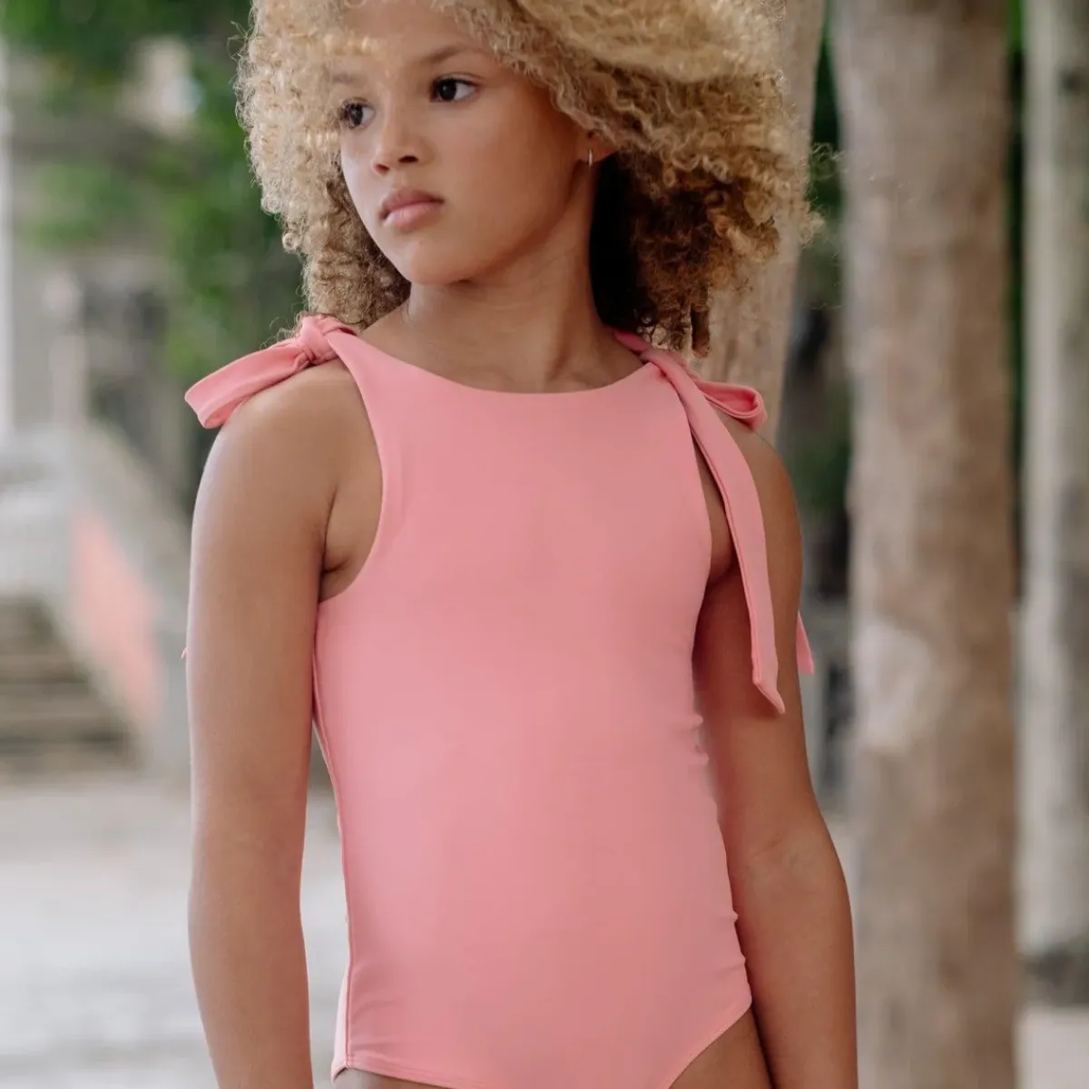 minnow X Fanm Mon Girl's Hibiscus Tie Knot One Piece Coconut Grove White Best