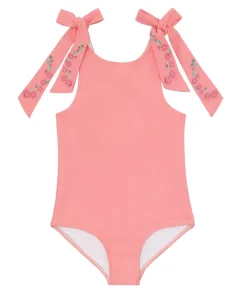 minnow X Fanm Mon Girl's Hibiscus Tie Knot One Piece Coconut Grove White New