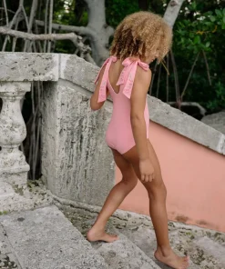 minnow X Fanm Mon Girl's Hibiscus Tie Knot One Piece Coconut Grove White New