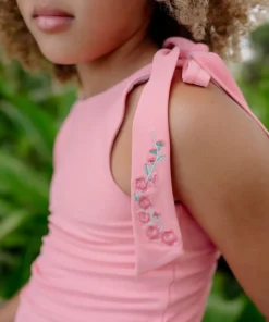 minnow X Fanm Mon Girl's Hibiscus Tie Knot One Piece Coconut Grove White New