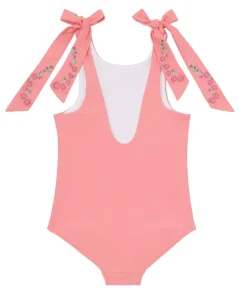 minnow X Fanm Mon Girl's Hibiscus Tie Knot One Piece Coconut Grove White New