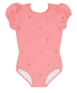 minnow X Fanm Mon Girl's Puff Sleeve One Piece Hibiscus Discount