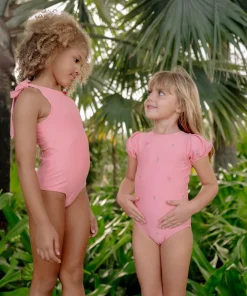 minnow X Fanm Mon Girl's Puff Sleeve One Piece Hibiscus Discount