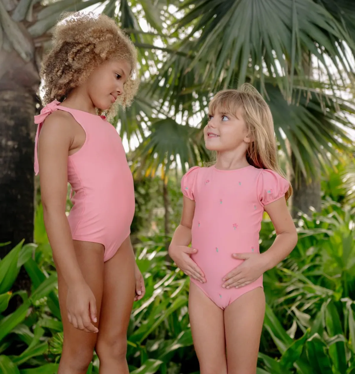 minnow X Fanm Mon Girl's Puff Sleeve One Piece Hibiscus Discount