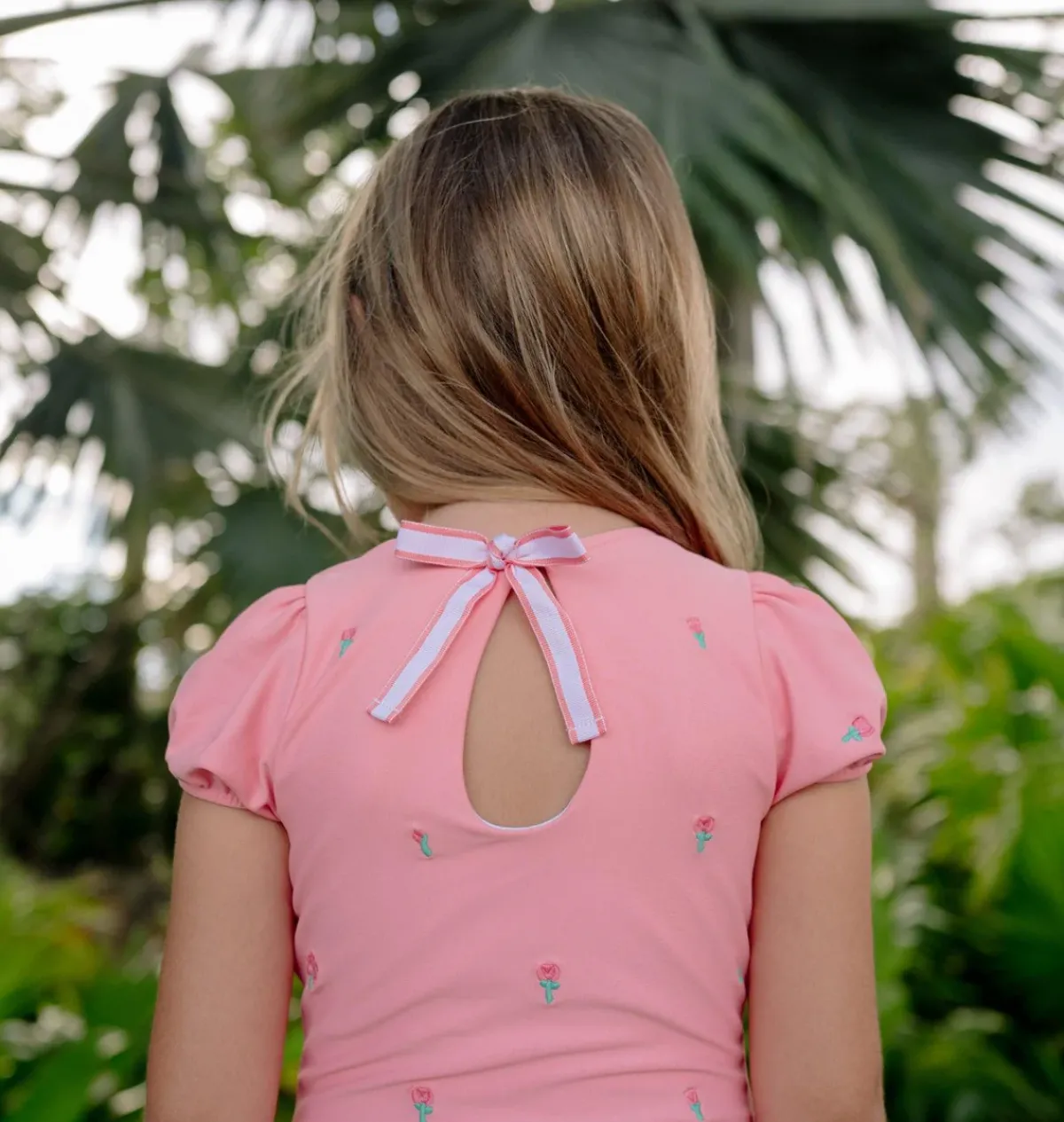 minnow X Fanm Mon Girl's Puff Sleeve One Piece Hibiscus Discount