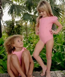 minnow X Fanm Mon Girl's Puff Sleeve One Piece Hibiscus Discount