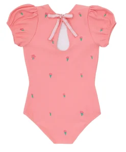 minnow X Fanm Mon Girl's Puff Sleeve One Piece Hibiscus Discount