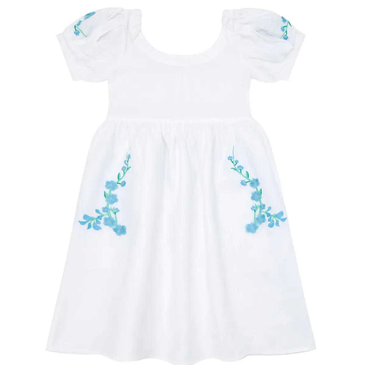 minnow X Fanm Mon Girl's Puff Sleeve Dress Coconut Grove White Best