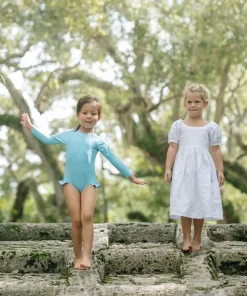 minnow X Fanm Mon Girl's Puff Sleeve Dress Coconut Grove White Best