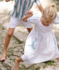 minnow X Fanm Mon Girl's Puff Sleeve Dress Coconut Grove White Best