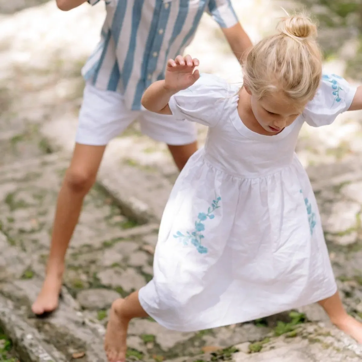 minnow X Fanm Mon Girl's Puff Sleeve Dress Coconut Grove White Best