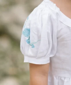 minnow X Fanm Mon Girl's Puff Sleeve Dress Coconut Grove White Best