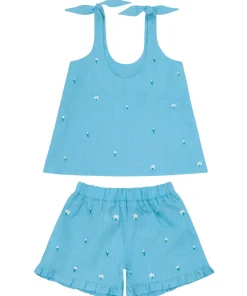 minnow X Fanm Mon Girl's Tie Knot Short Set Lagoon Fashion