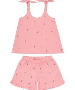 minnow X Fanm Mon Girl's Tie Knot Short Set Hibiscus Hot