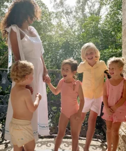 minnow X Fanm Mon Girl's Tie Knot Short Set Hibiscus Hot