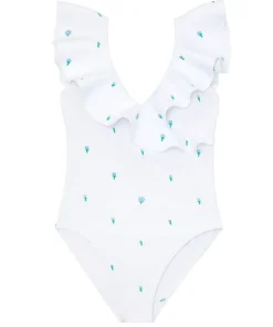 minnow X Fanm Mon Women's Ruffle One Piece Coconut Grove White New