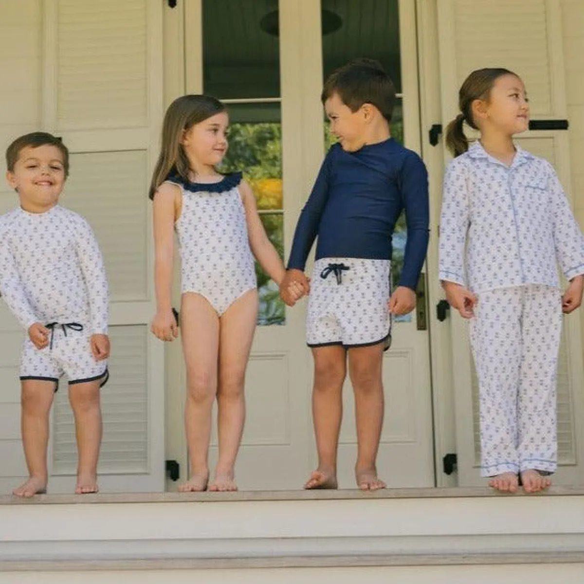 minnow X Petite Plume Unisex Pajama Set Botanical Block Print Outlet