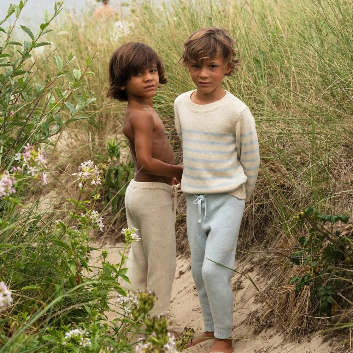 minnow Unisex Blue And Cream Stripe Knit Sweater Cream And Blue Stripe Clearance