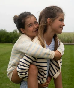 minnow Unisex Blue And Cream Stripe Knit Sweater Cream And Blue Stripe Clearance