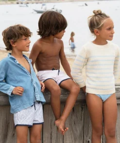 minnow Unisex Blue And Cream Stripe Knit Sweater Cream And Blue Stripe Discount