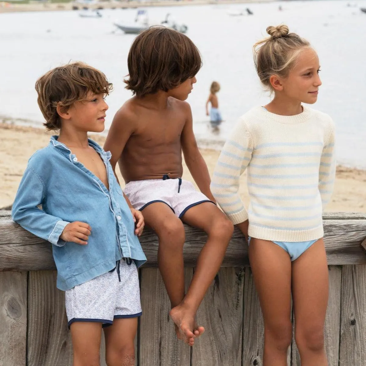 minnow Unisex Blue And Cream Stripe Knit Sweater Cream And Blue Stripe Discount