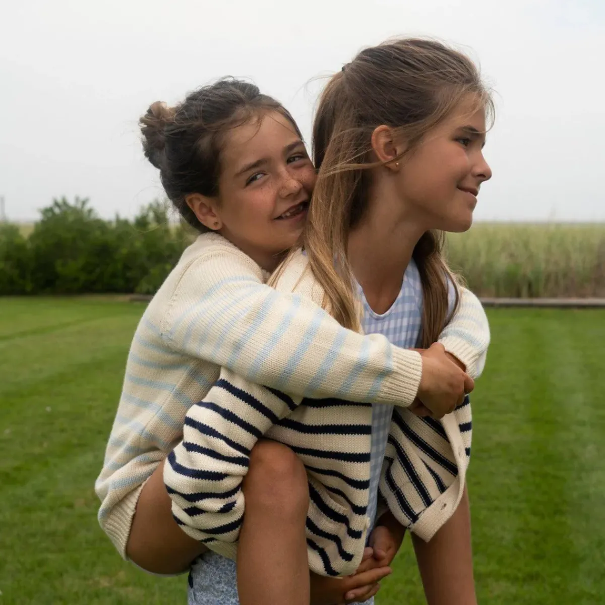 minnow Unisex Blue And Cream Stripe Knit Sweater Cream And Blue Stripe Discount