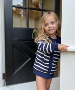 minnow Unisex Knit Cardigan Navy And Cream Stripe New