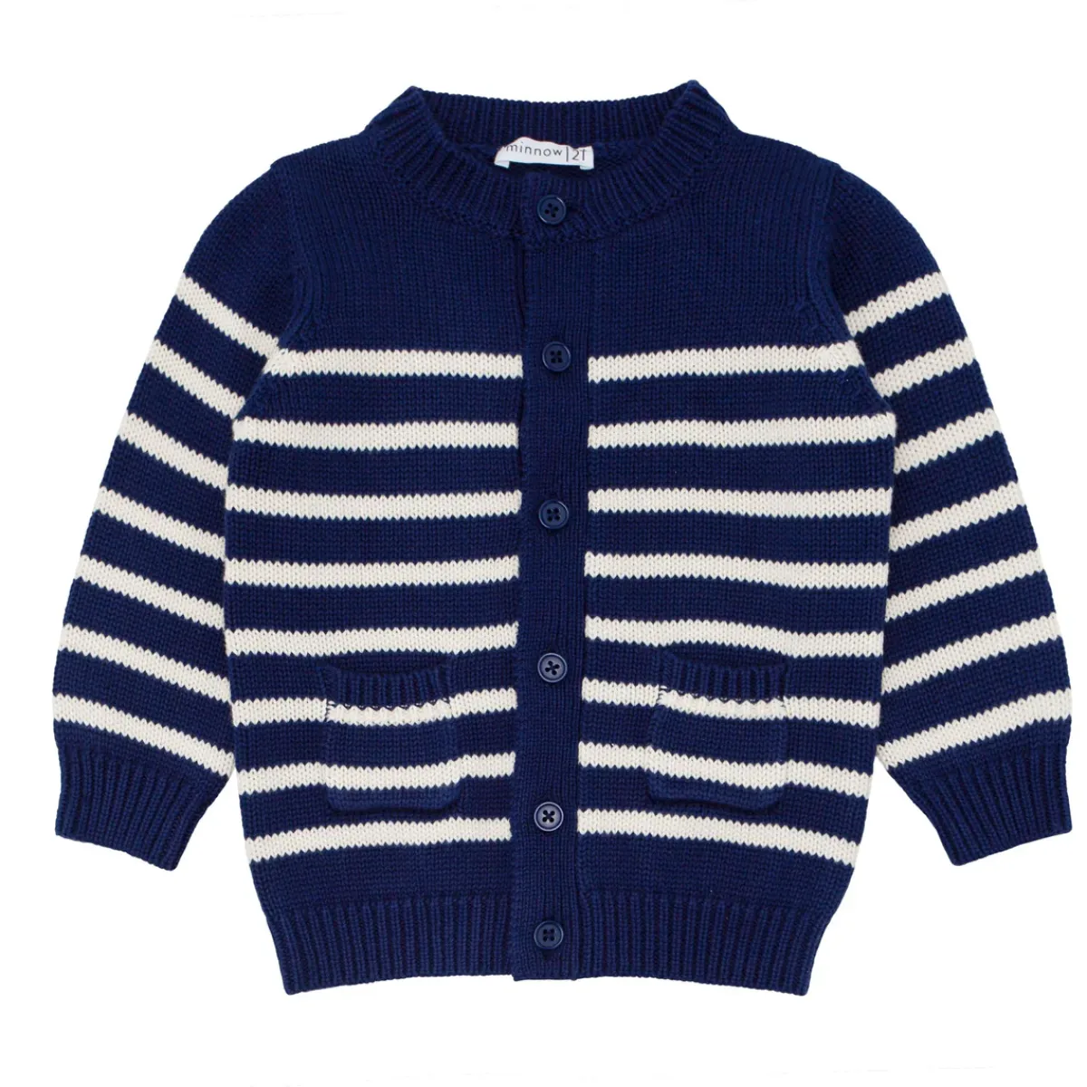 minnow Unisex Knit Cardigan Navy And Cream Stripe Clearance