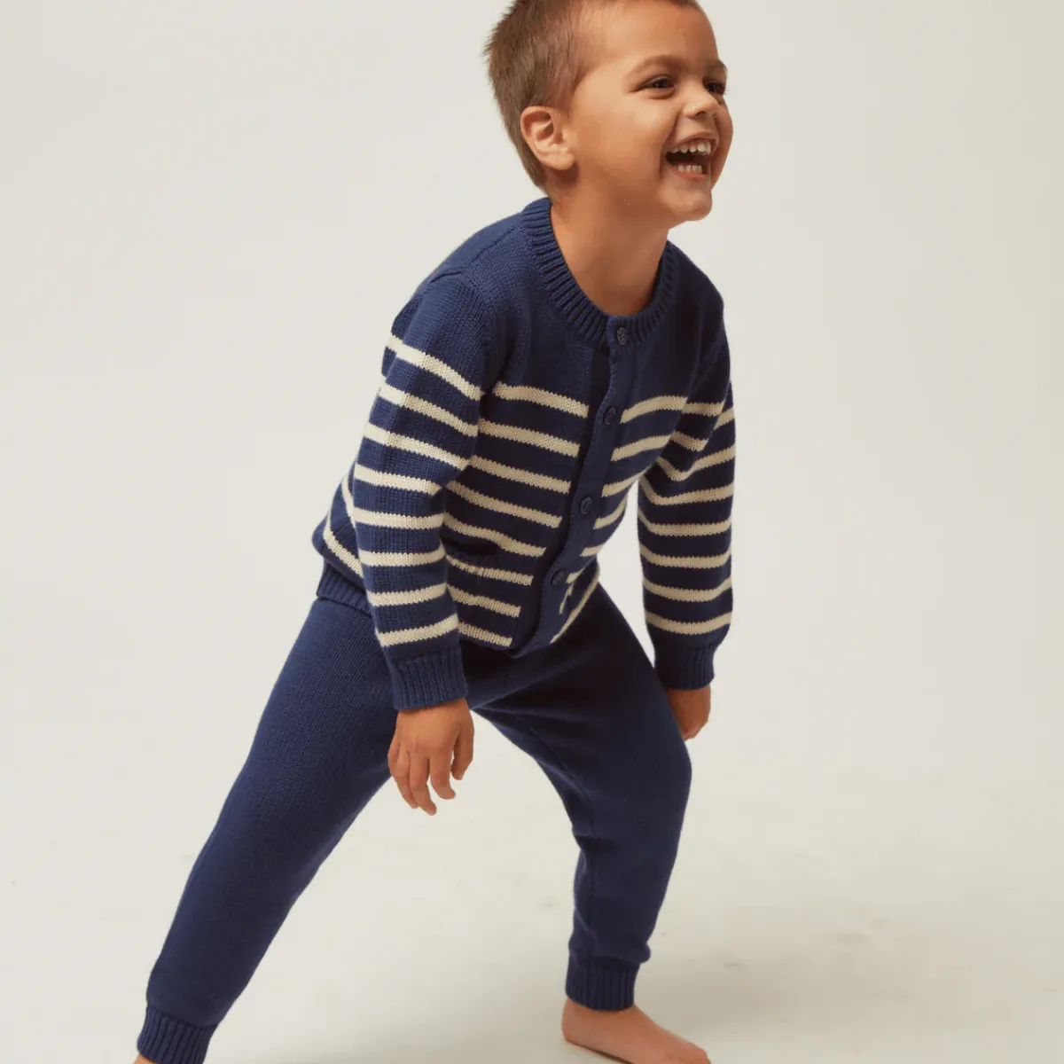 minnow Unisex Knit Cardigan Navy And Cream Stripe Clearance