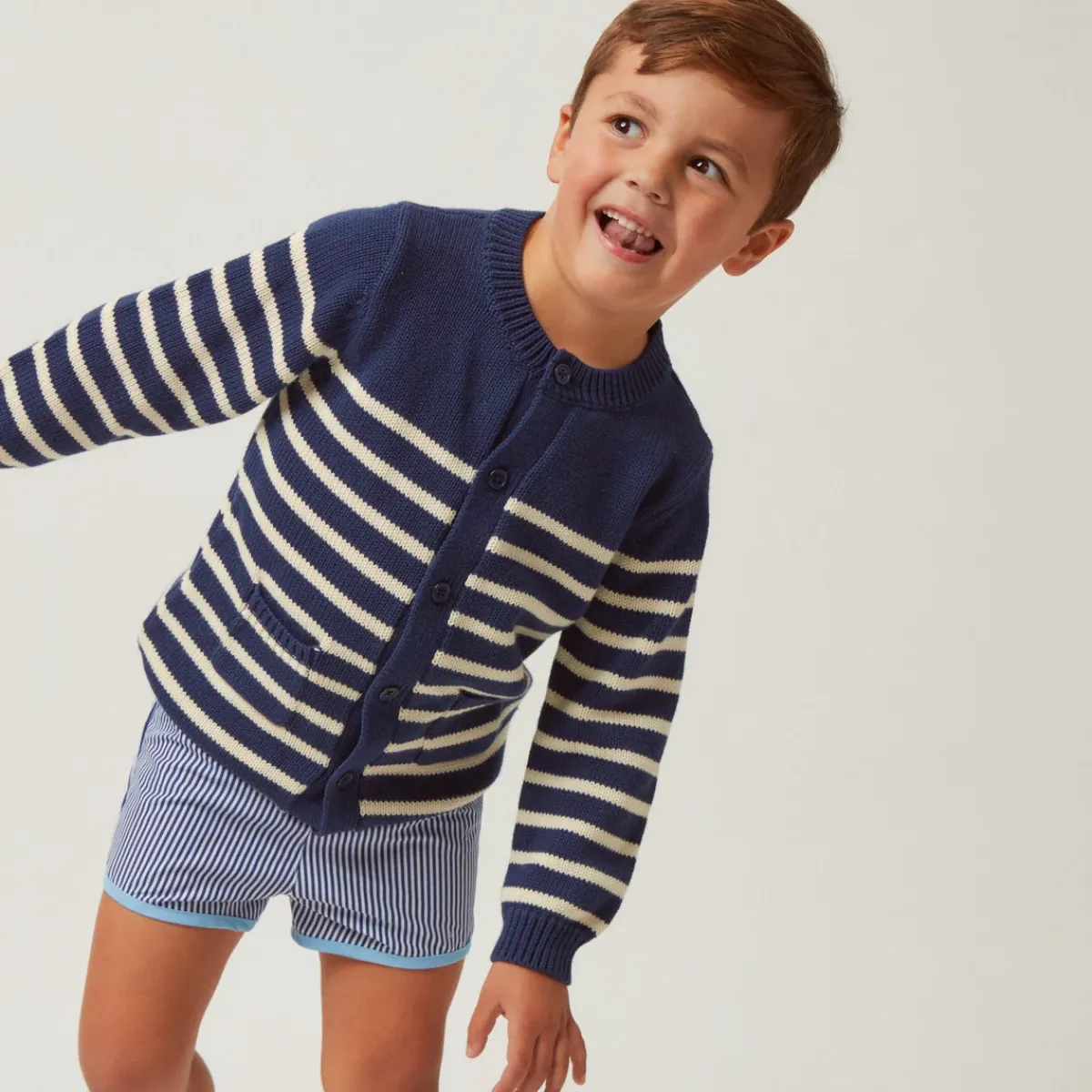 minnow Unisex Knit Cardigan Navy And Cream Stripe Clearance