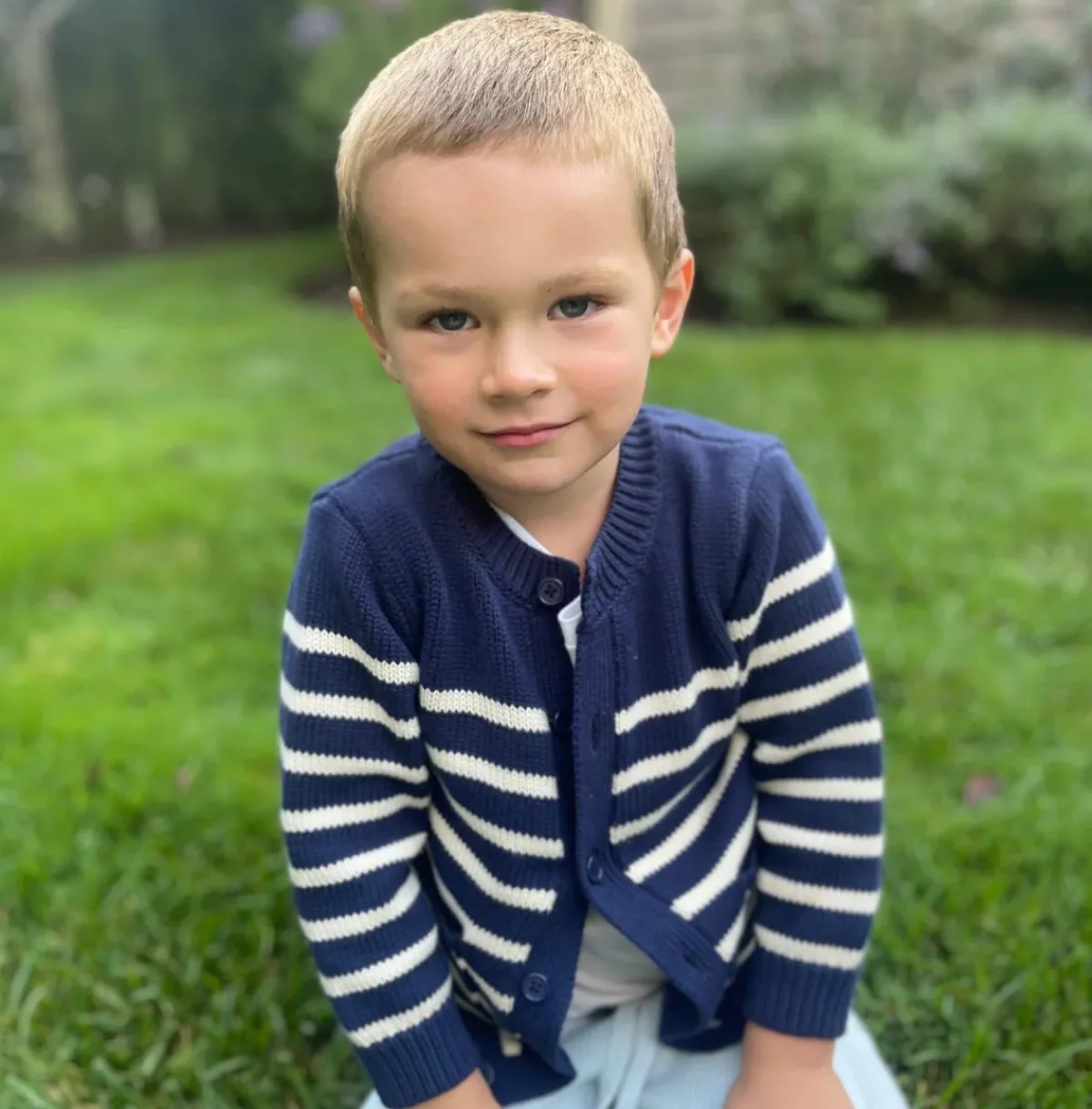 minnow Unisex Knit Cardigan Navy And Cream Stripe Clearance