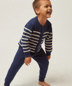 minnow Unisex Knit Cardigan Navy And Cream Stripe Best