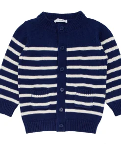 minnow Unisex Knit Cardigan Navy And Cream Stripe Outlet
