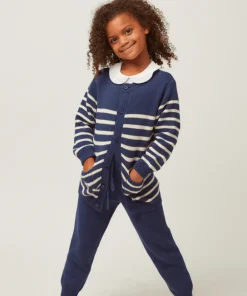 minnow Unisex Knit Cardigan Navy And Cream Stripe Outlet