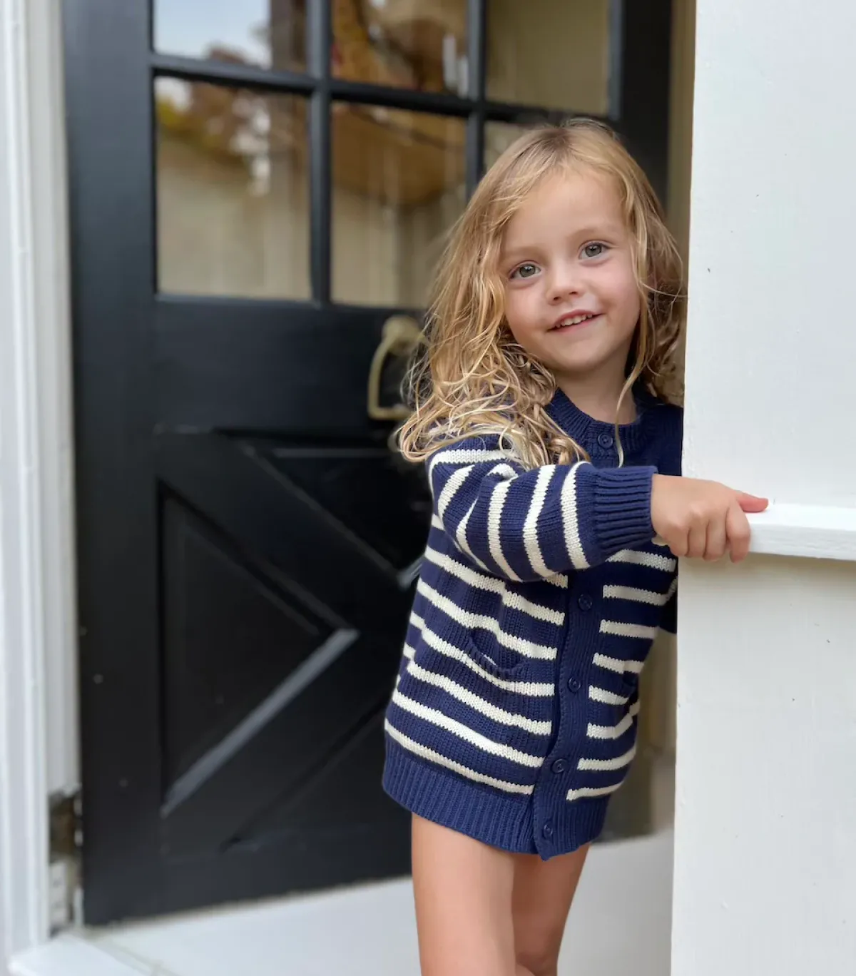 minnow Unisex Knit Cardigan Navy And Cream Stripe Outlet