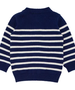 minnow Unisex Knit Cardigan Navy And Cream Stripe Outlet