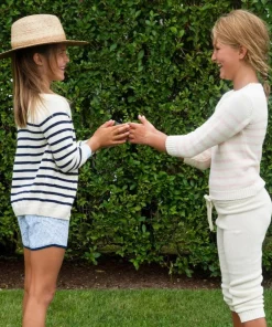 minnow Unisex Knit Sweater Cream And Pink Stripe Fashion