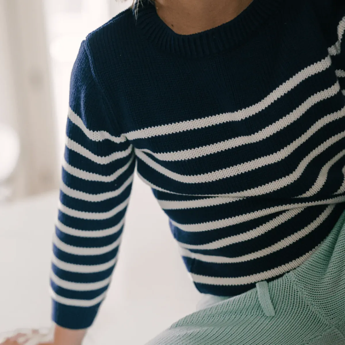 minnow Unisex Knit Sweater Navy And Cream Stripe Fashion