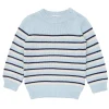 minnow Unisex Knit Sweater Light Blue Tricolor Stripe Clearance