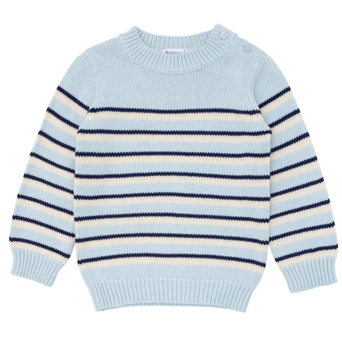 minnow Unisex Knit Sweater Light Blue Tricolor Stripe Clearance