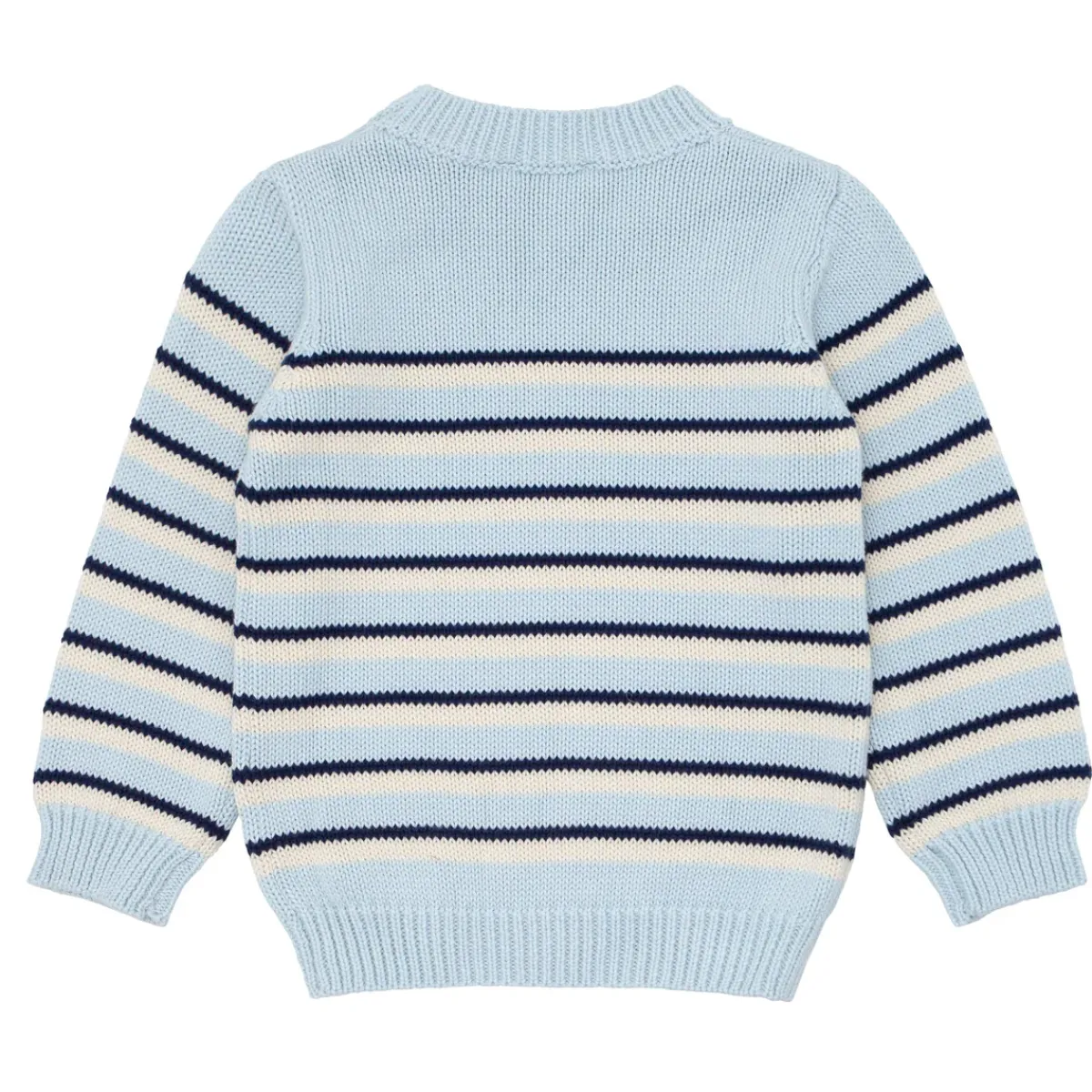 minnow Unisex Knit Sweater Light Blue Tricolor Stripe Clearance
