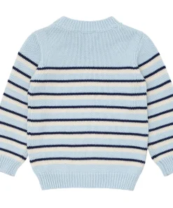 minnow Unisex Knit Sweater Light Blue Tricolor Stripe Discount