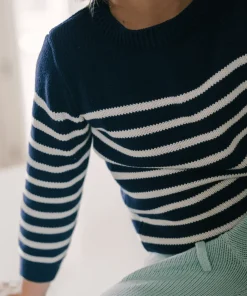 minnow Unisex Knit Sweater Navy And Cream Stripe Discount